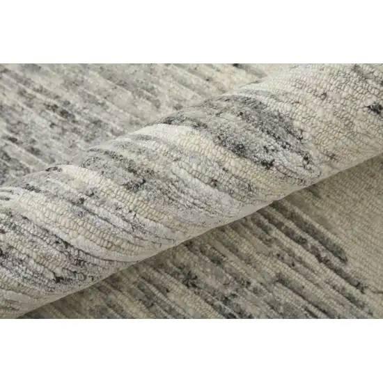 Ivory and Gray Abstract Hand Knotted Worn Faded Area Rug Photo 9