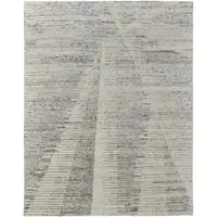 Photo of Ivory and Gray Abstract Hand Knotted Worn Faded Area Rug