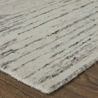 Photo of Ivory and Gray Abstract Hand Knotted Worn Faded Area Rug