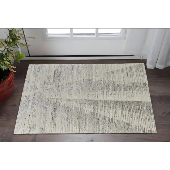 Ivory and Gray Abstract Hand Knotted Worn Faded Area Rug Photo 1