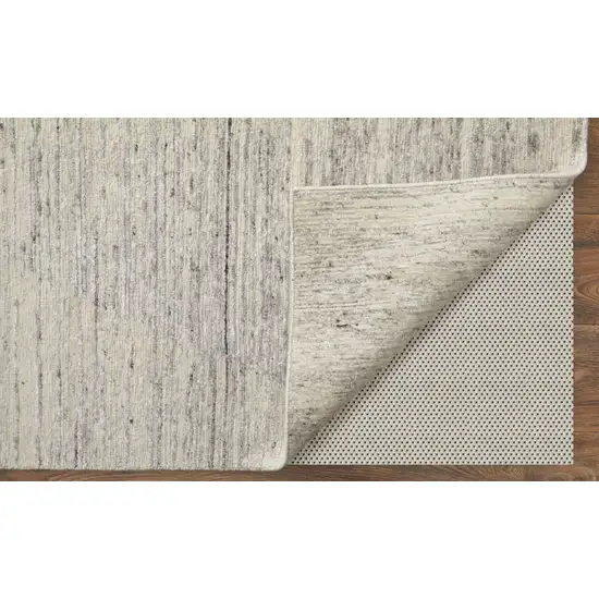 Ivory and Gray Abstract Hand Knotted Worn Faded Area Rug Photo 3