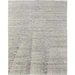 Photo of Ivory and Gray Abstract Hand Knotted Worn Faded Area Rug