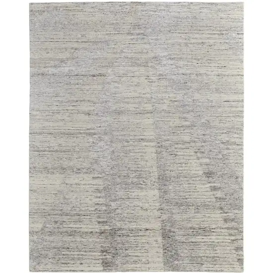 Ivory and Gray Abstract Hand Knotted Worn Faded Area Rug Photo 3