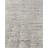 Photo of Ivory and Gray Abstract Hand Knotted Worn Faded Area Rug