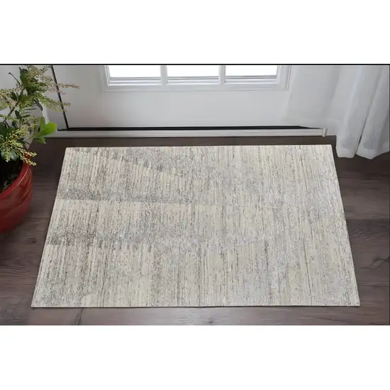 Ivory and Gray Abstract Hand Knotted Worn Faded Area Rug Photo 1