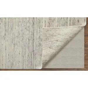 Photo of Ivory and Gray Abstract Hand Knotted Worn Faded Area Rug