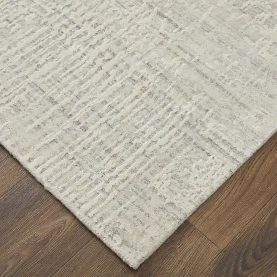 Ivory and Gray Abstract Hand Woven Worn Faded Area Rug Photo 5