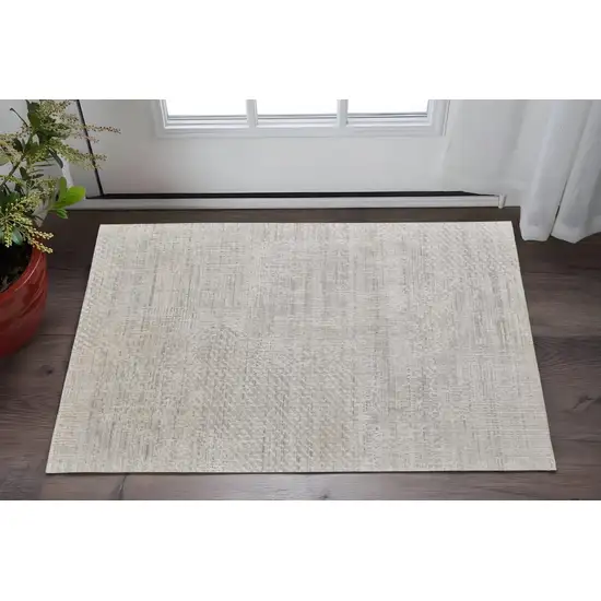 Ivory and Gray Abstract Hand Woven Worn Faded Area Rug Photo 1