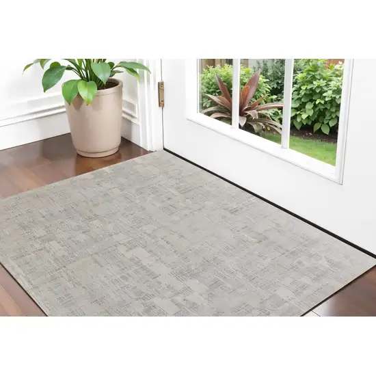 Ivory and Gray Abstract Hand Woven Worn Faded Area Rug Photo 1