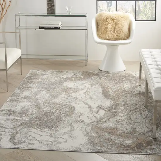 Ivory and Gray Abstract Non Skid Area Rug Photo 9