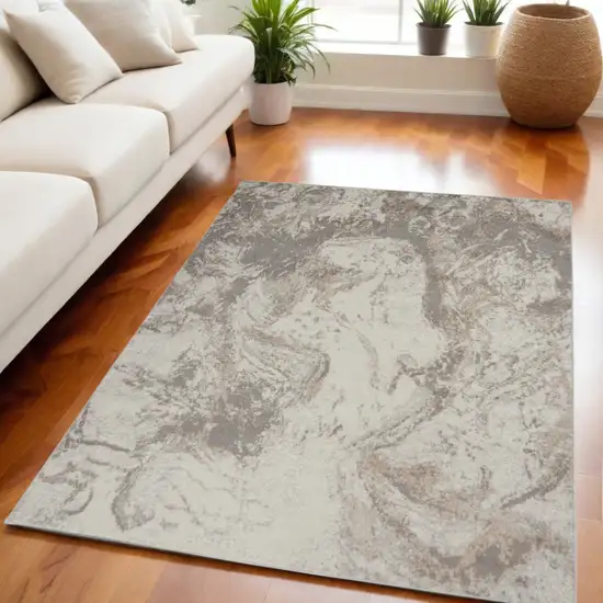 Ivory and Gray Abstract Non Skid Area Rug Photo 1