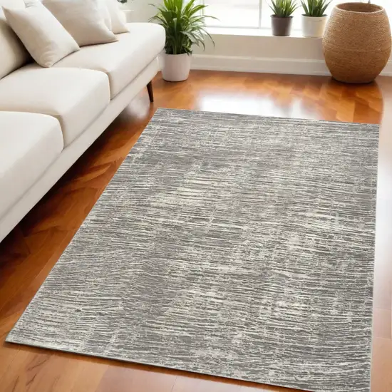 Ivory and Gray Abstract Non Skid Area Rug Photo 1