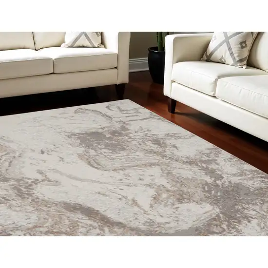 Ivory and Gray Abstract Non Skid Area Rug Photo 1