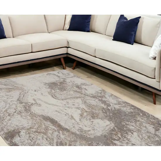 Ivory and Gray Abstract Non Skid Area Rug Photo 1