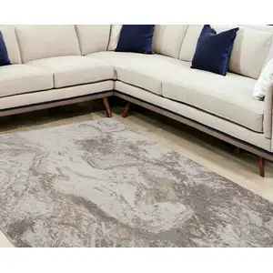 Photo of Ivory and Gray Abstract Non Skid Area Rug