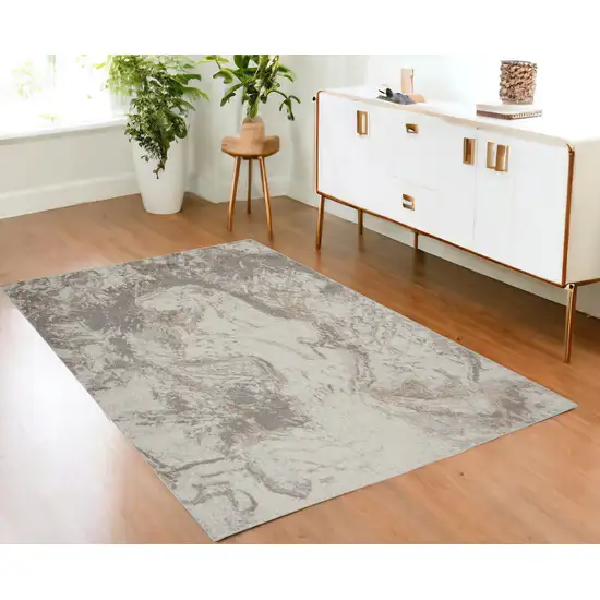 Ivory and Gray Abstract Non Skid Area Rug Photo 1