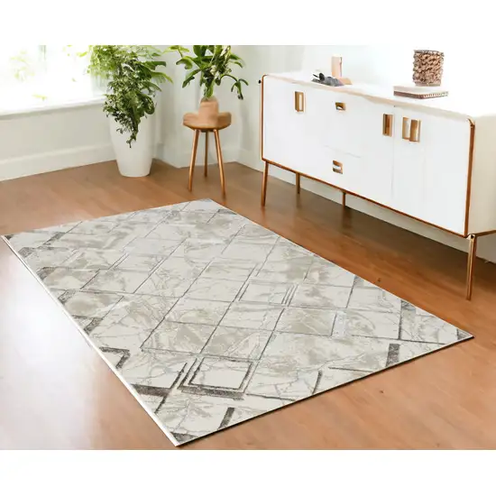 Ivory and Gray Abstract Non Skid Area Rug Photo 1