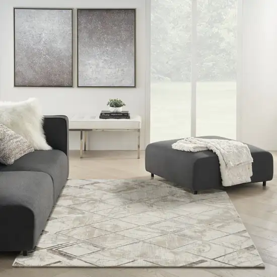 Ivory and Gray Abstract Non Skid Area Rug Photo 8