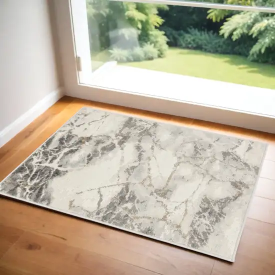 Ivory and Gray Abstract Non Skid Area Rug Photo 2