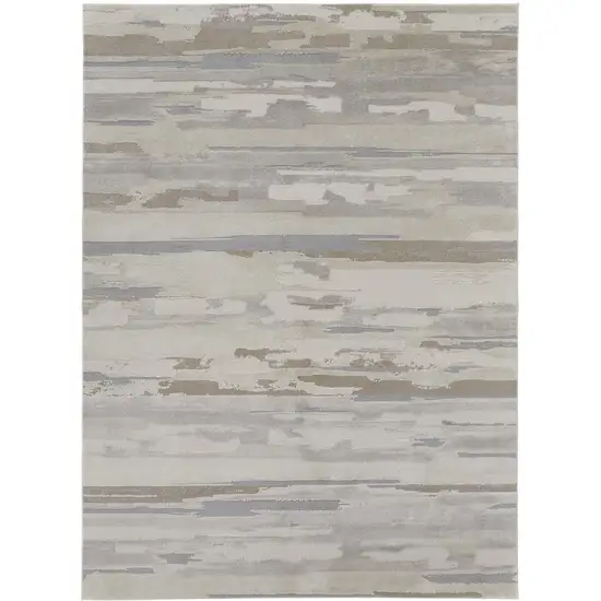 Ivory and Gray Abstract Power Loom Distressed Area Rug Photo 2