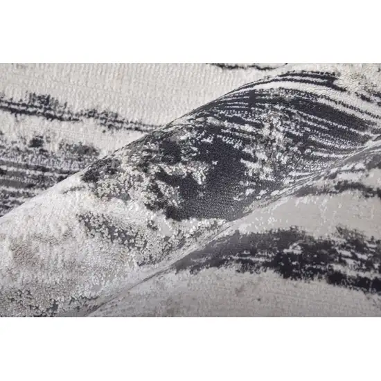 Ivory and Gray Abstract Power Loom Worn Faded Area Rug Photo 9