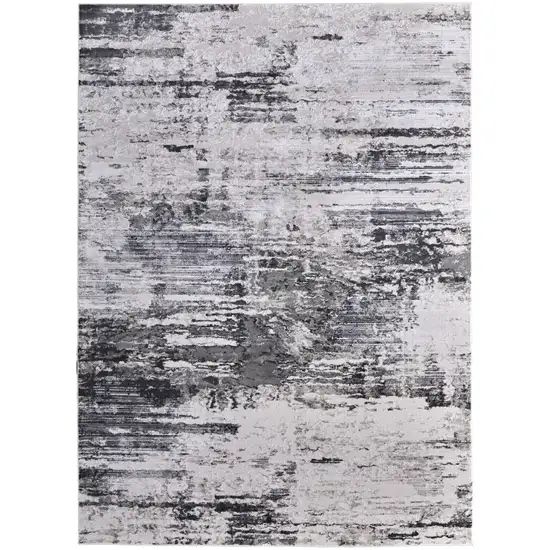 Ivory and Gray Abstract Power Loom Worn Faded Area Rug Photo 2