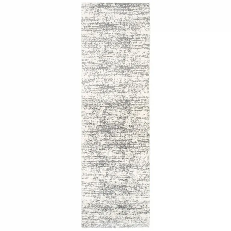 Ivory and Gray Abstract Strokes Runner Rug Photo 1