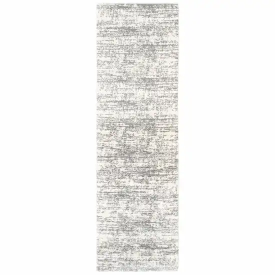 Ivory and Gray Abstract Strokes Runner Rug Photo 1