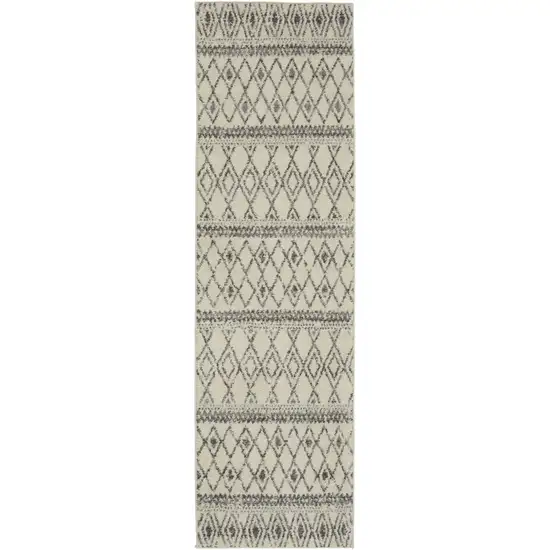 8' Gray And Ivory Geometric Runner Rug Photo 1