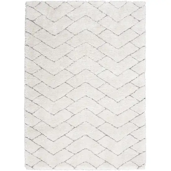 Ivory and Gray Chevron Shag Area Rug Photo 2