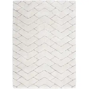 Photo of Ivory and Gray Chevron Shag Area Rug