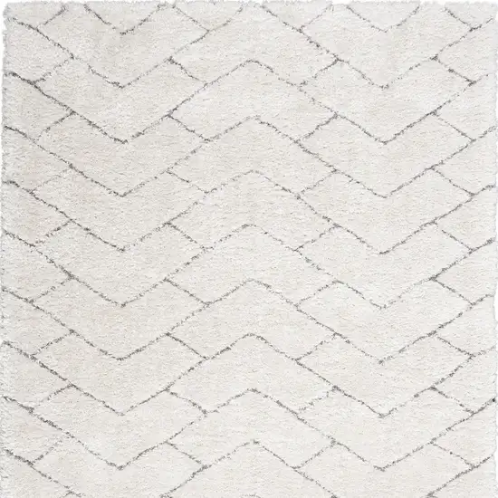 Ivory and Gray Chevron Shag Area Rug Photo 5