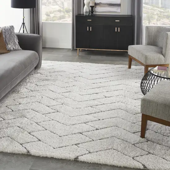 Ivory and Gray Chevron Shag Area Rug Photo 7