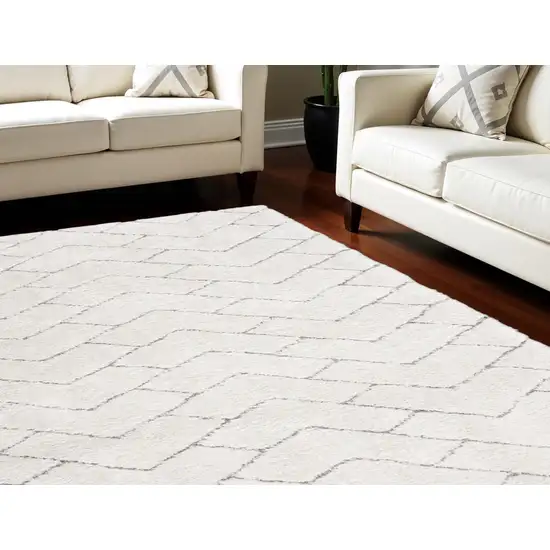 Ivory and Gray Chevron Shag Area Rug Photo 1