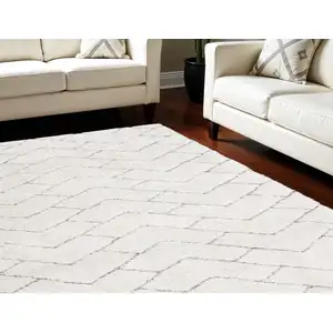 Photo of Ivory and Gray Chevron Shag Area Rug