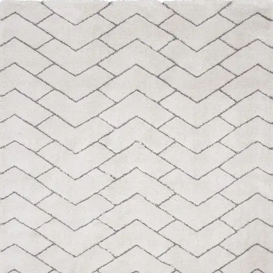 Ivory and Gray Chevron Shag Area Rug Photo 5