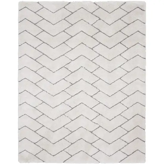 Ivory and Gray Chevron Shag Area Rug Photo 2