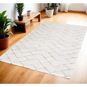 Photo of Ivory and Gray Chevron Shag Area Rug