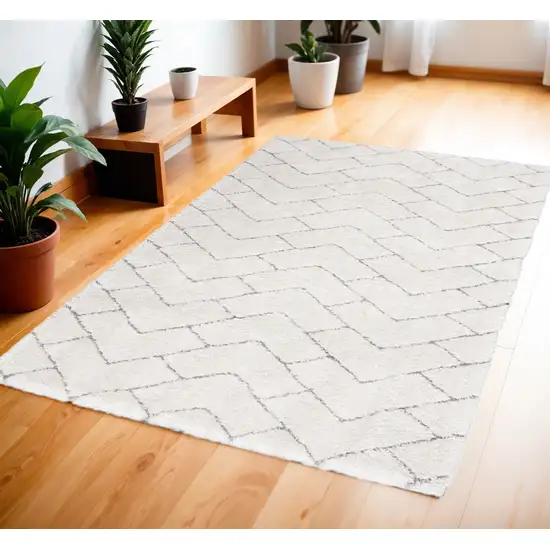 Ivory and Gray Chevron Shag Area Rug Photo 1