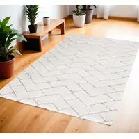 Photo of Ivory and Gray Chevron Shag Area Rug