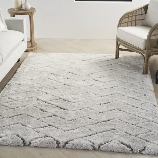 Ivory and Gray Chevron Shag Area Rug Photo 6