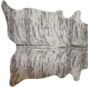 Photo of Ivory and Gray Cowhide Striped Hand Knotted Area Rug