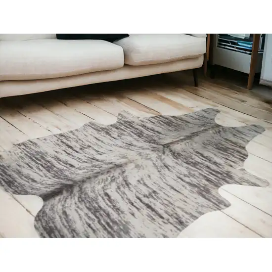 Ivory and Gray Cowhide Striped Hand Knotted Area Rug Photo 3