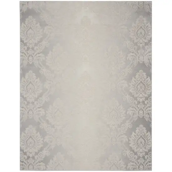 Ivory and Gray Damask Distressed Non Skid Area Rug Photo 5