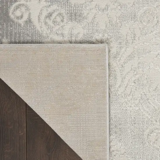 Ivory and Gray Damask Distressed Non Skid Area Rug Photo 9