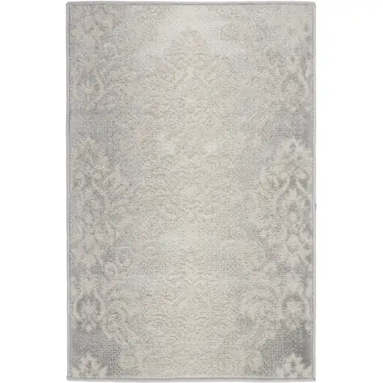 Ivory and Gray Damask Distressed Non Skid Area Rug Photo 2