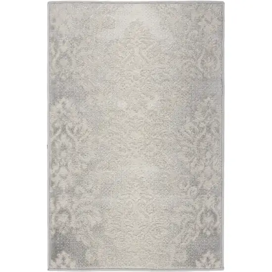 Ivory and Gray Damask Distressed Non Skid Area Rug Photo 5