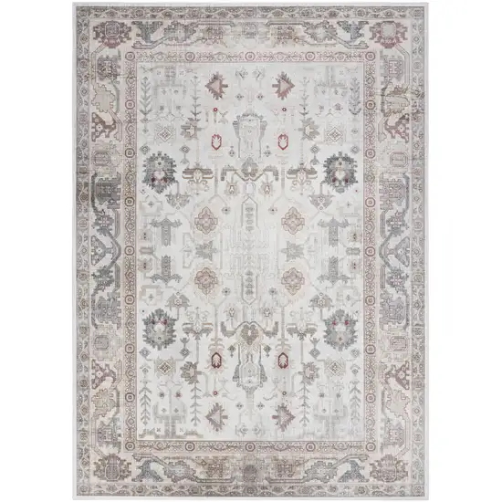 Ivory and Gray Floral Distressed Non Skid Area Rug Photo 2