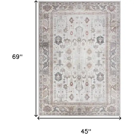 Ivory and Gray Floral Distressed Non Skid Area Rug Photo 3