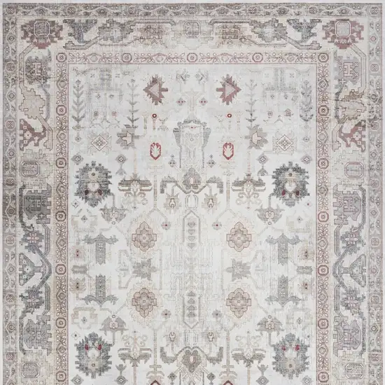 Ivory and Gray Floral Distressed Non Skid Area Rug Photo 9